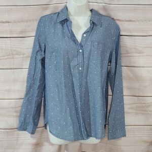 Old Navy shirt button up oxford denim navy white dots long sleeve M